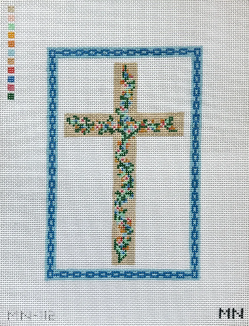 Floral Cross Blue Chain Border