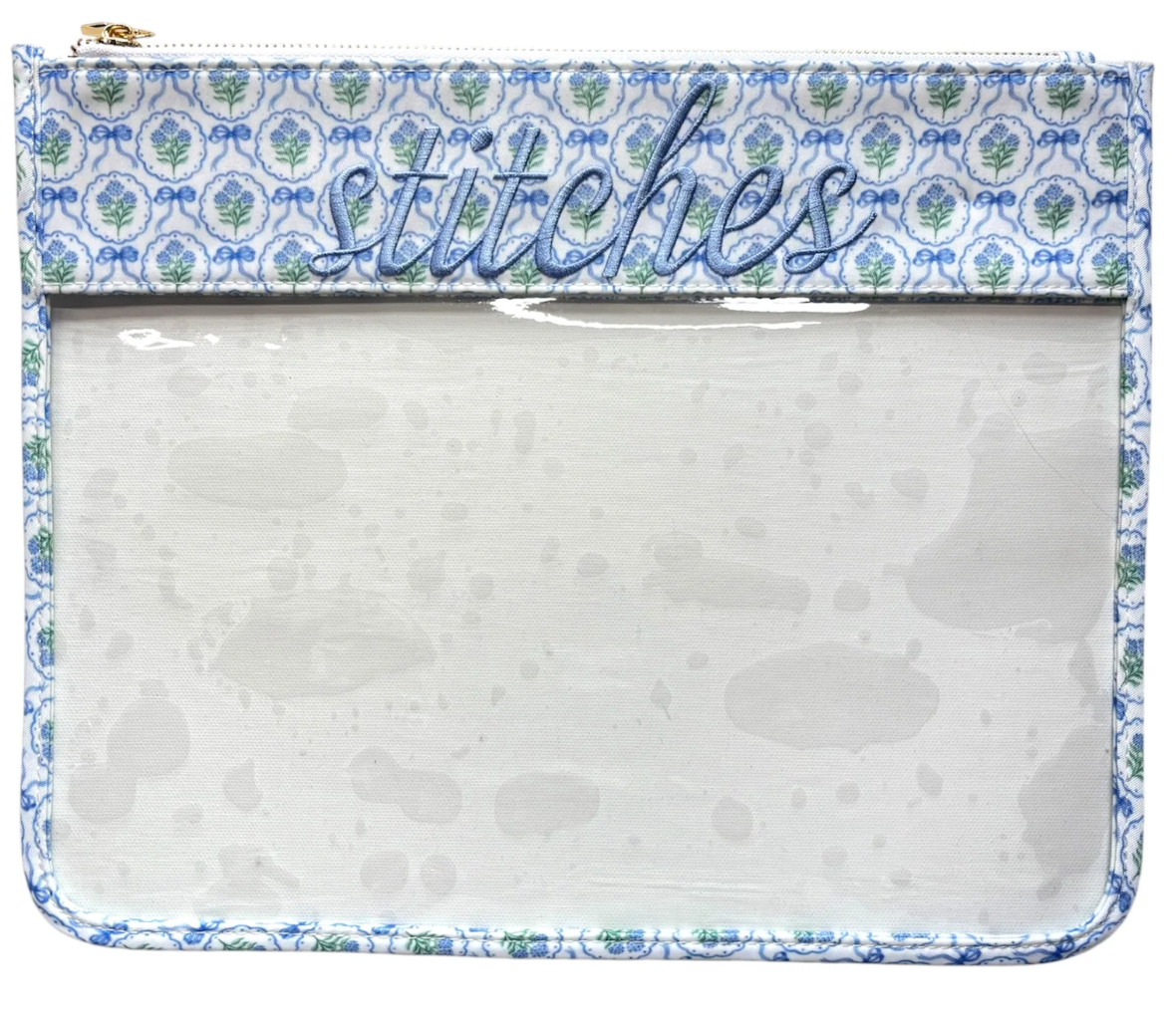 Stitches Blue Scallop Floral Hydrangea Project Bag