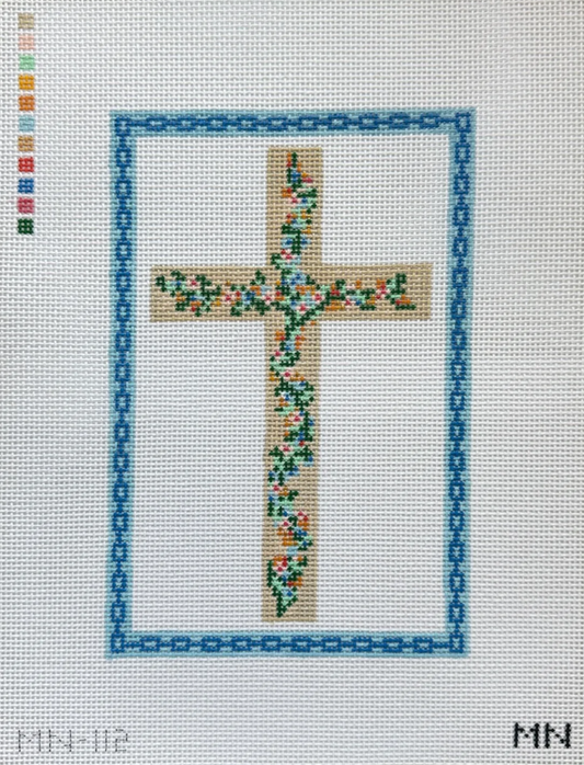 Floral Cross Blue Chain Border